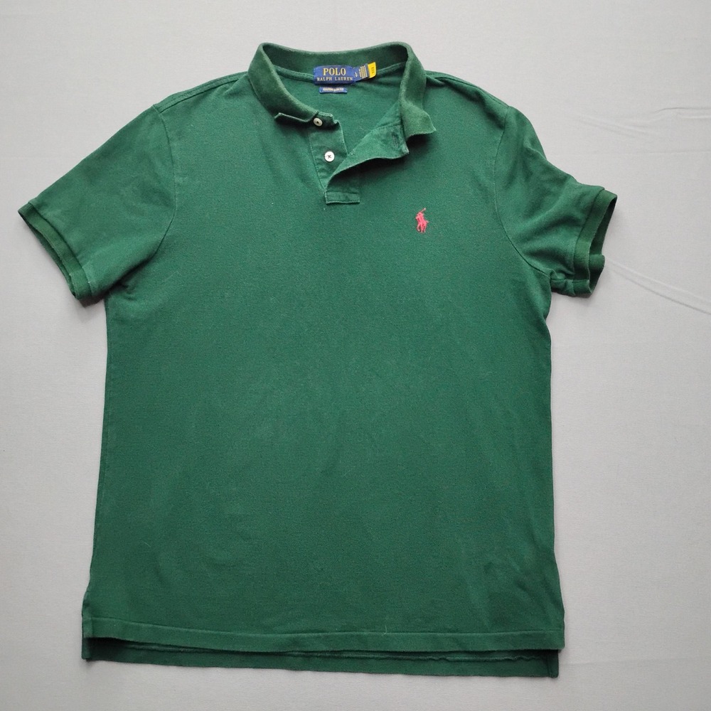Polo Ralph Lauren Mens Green Custom Slim Fit Short Sleeve Mesh Polo Shirt Large